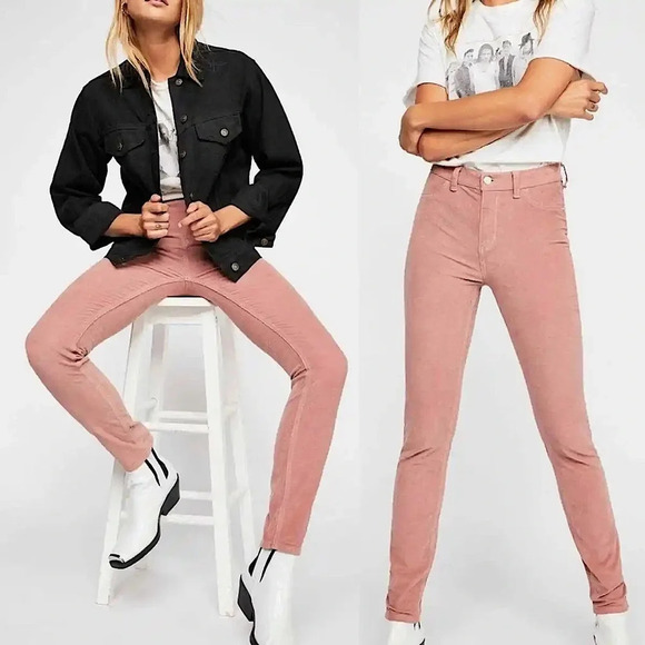 Free People We The Free Skinny Corduroy Raw Hem Pants in Modern Mauve Size 26 - Picture 1 of 15